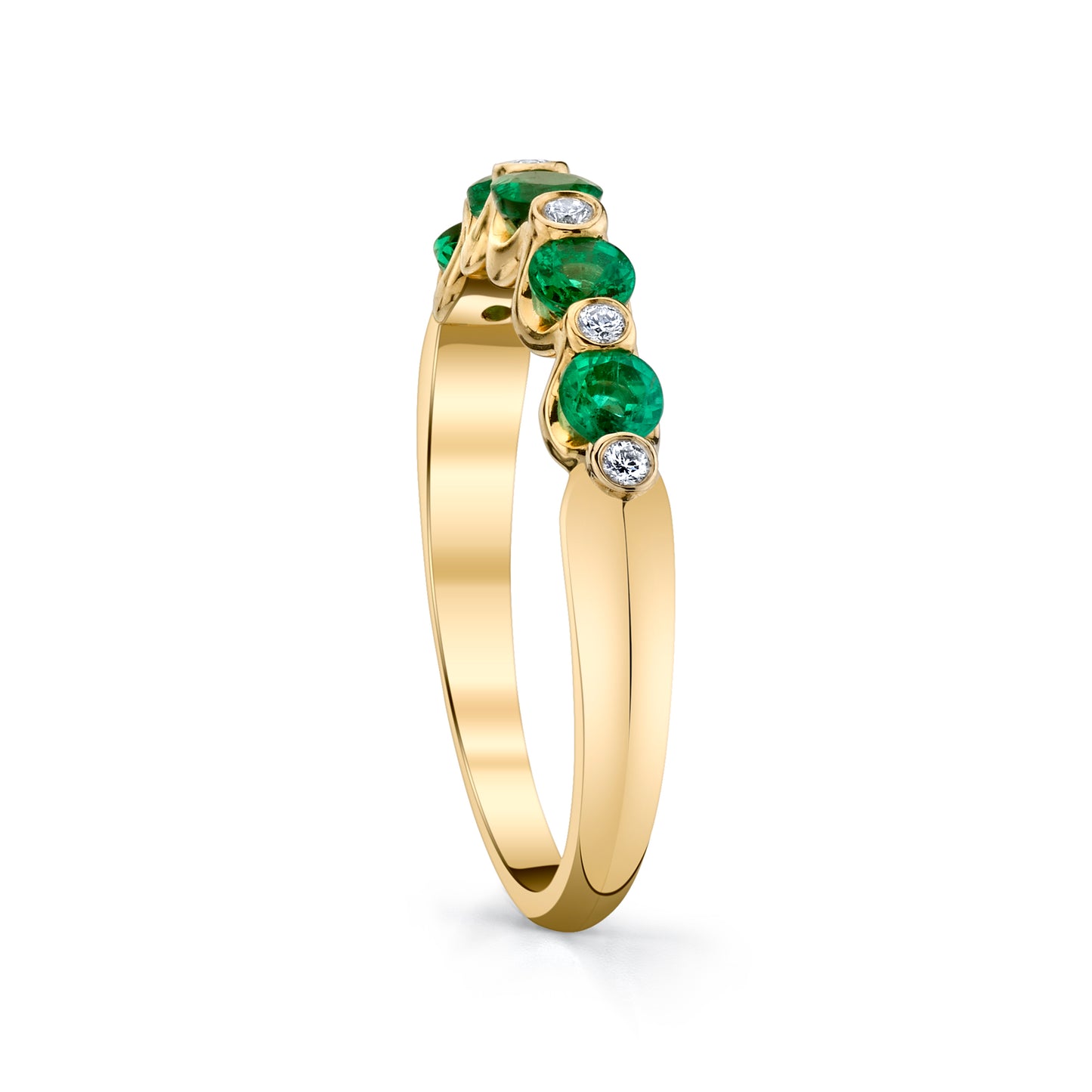 14K Yellow Gold Diamond And Emerald Wedding/Anniversary Band