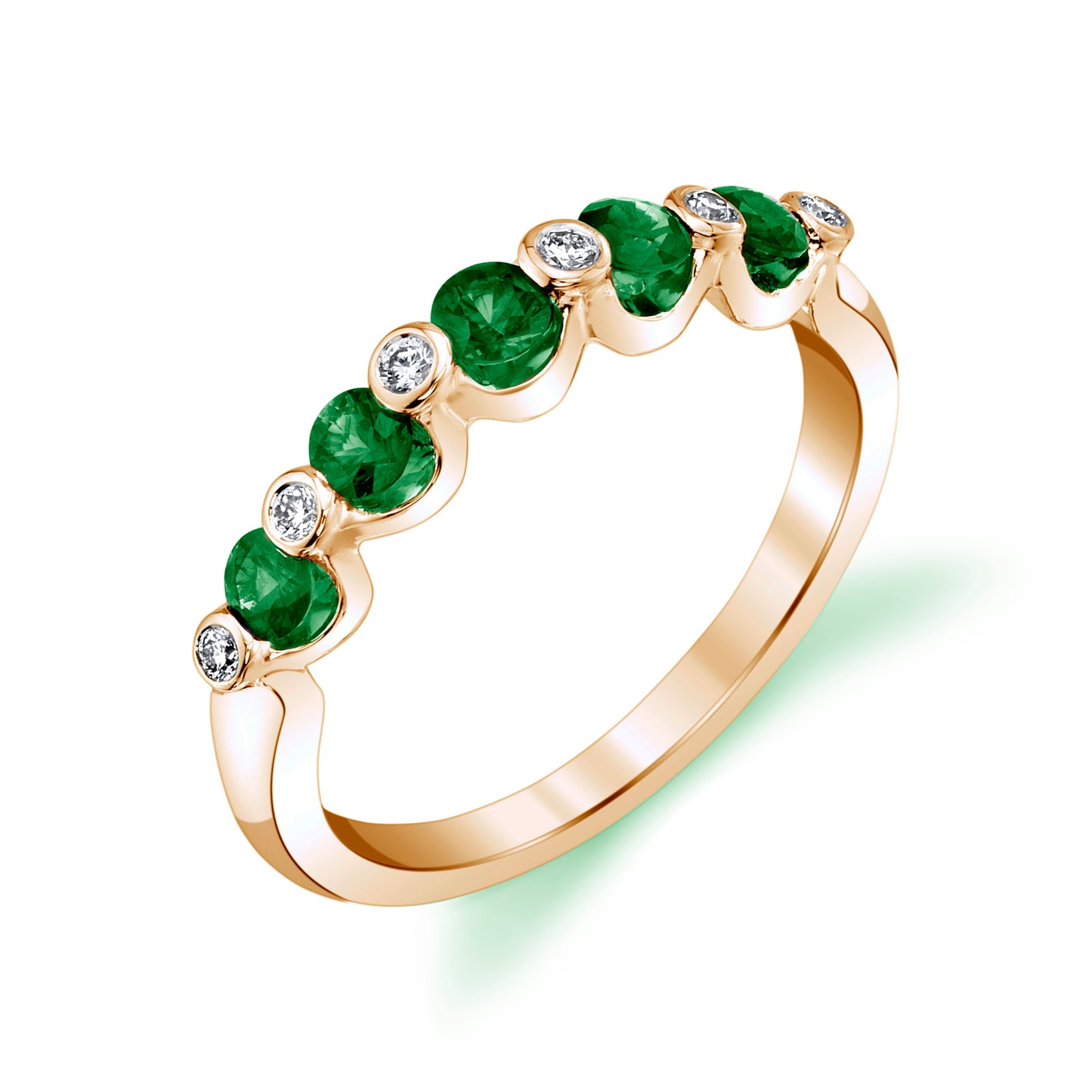 14K Yellow Gold Diamond And Emerald Wedding/Anniversary Band