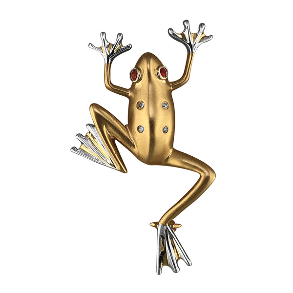 AYA Frog Brooch Pin 14K Yellow Gold