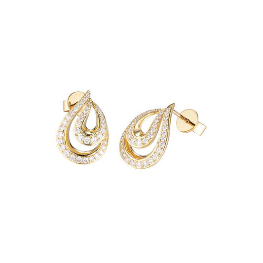 14K Yellow Gold Free Form Diamond Fashion Earrings