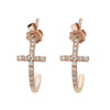 14K Rose Gold Cross Diamond Hoop Earrings