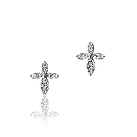 14K White gold cross diamond earrings