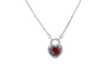 14K White Gold Diamond And Garnet Heart Lock Necklace
