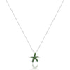 14K White gold star fish necklace with diamonds and green tsavorite