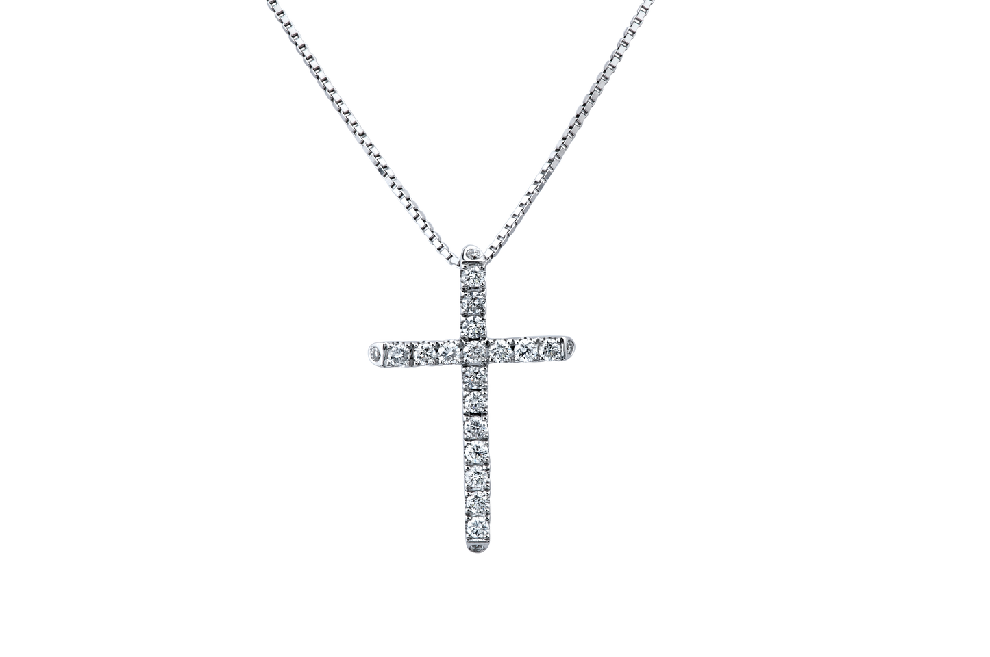 14K White Gold Diamond Cross Necklace