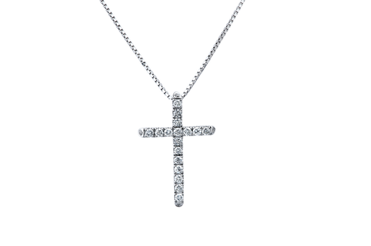 14K White Gold Diamond Cross Necklace