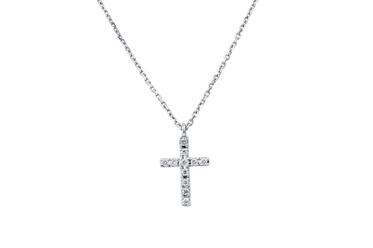 14K White Gold Diamond Cross Necklace
