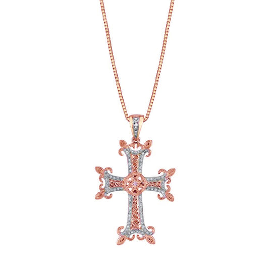 14K Rose Gold Diamond Cross Necklace