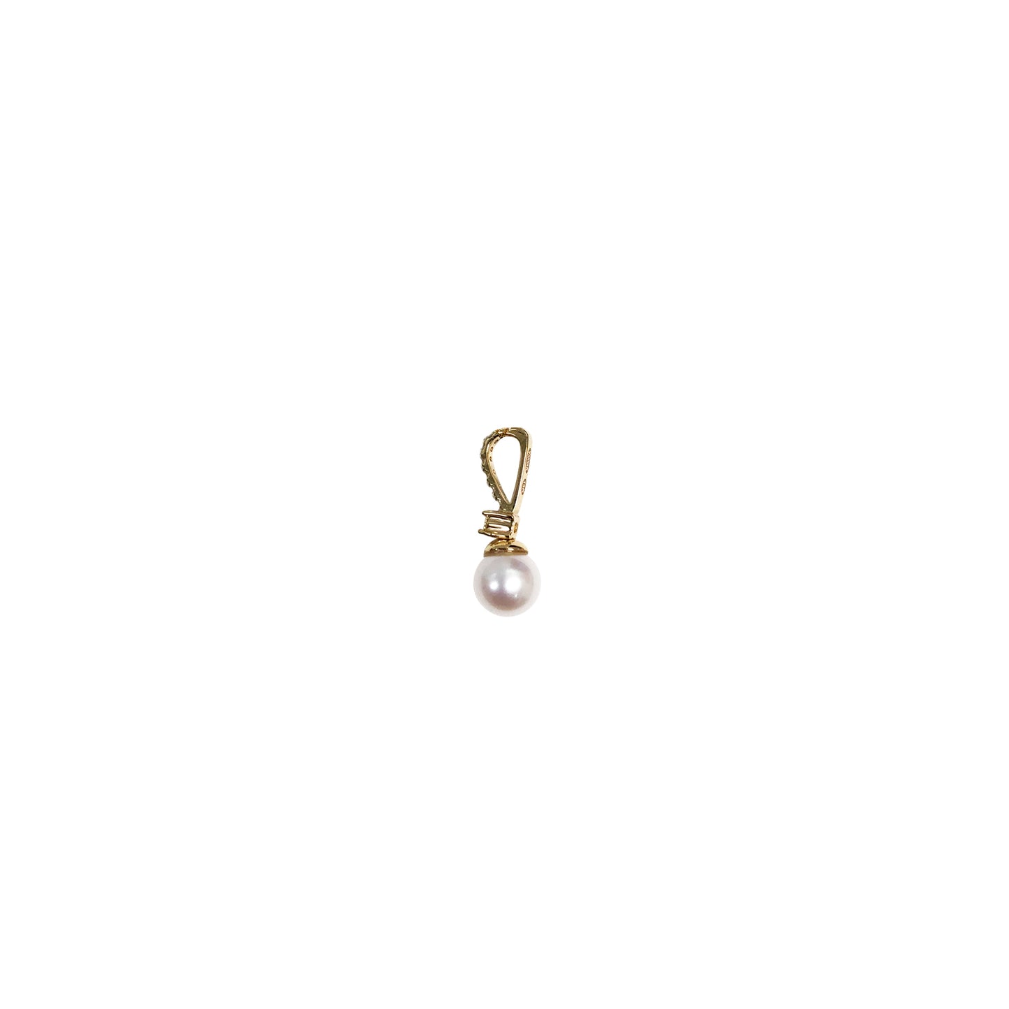 14K Yellow Gold 7mm Cultured Pearl Necklace With Diamonds