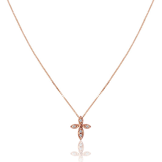 14K Rose gold cross diamond necklace
