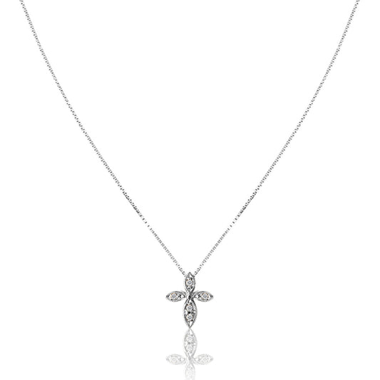 14K White gold cross necklace with diamonds