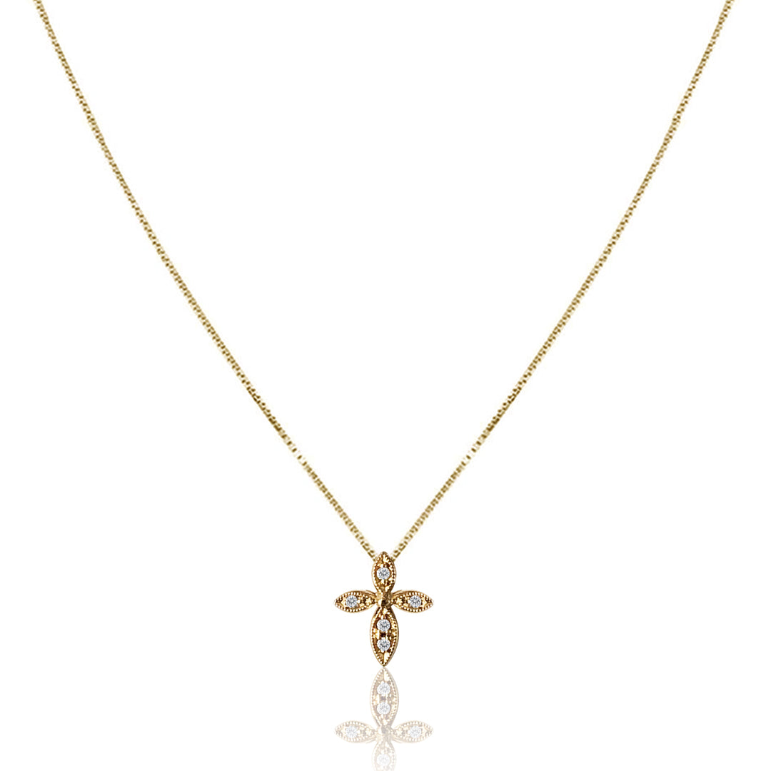 14K Yellow gold cross necklace with diamonds