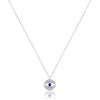 14K White gold round evil eye protector necklace with diamonds and blue sapphire