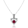 14K White gold heart necklace with diamonds and center ruby