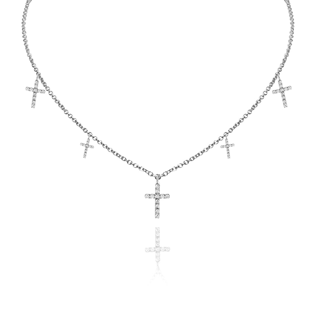 14K White gold cross necklace with diamonds