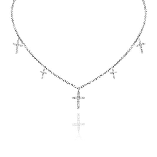 14K White gold cross necklace with diamonds