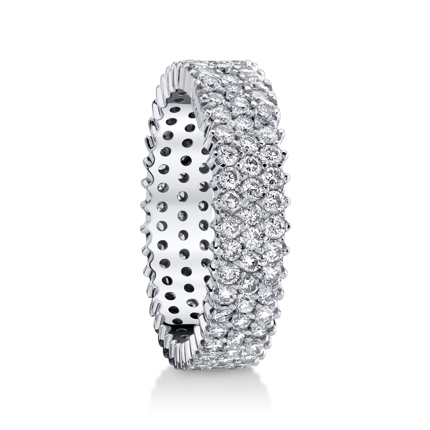 14K White Gold Pave Diamond Three Row Eternity Band