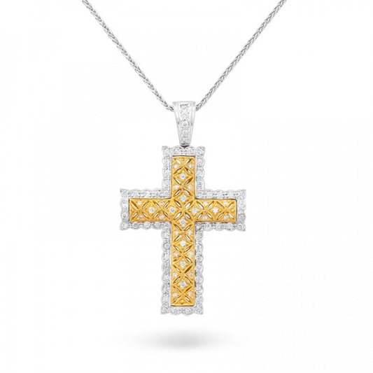 18K Gold Two Tone Diamond Cross