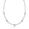 18K White gold hearts necklace with diamonds and pink sapphires