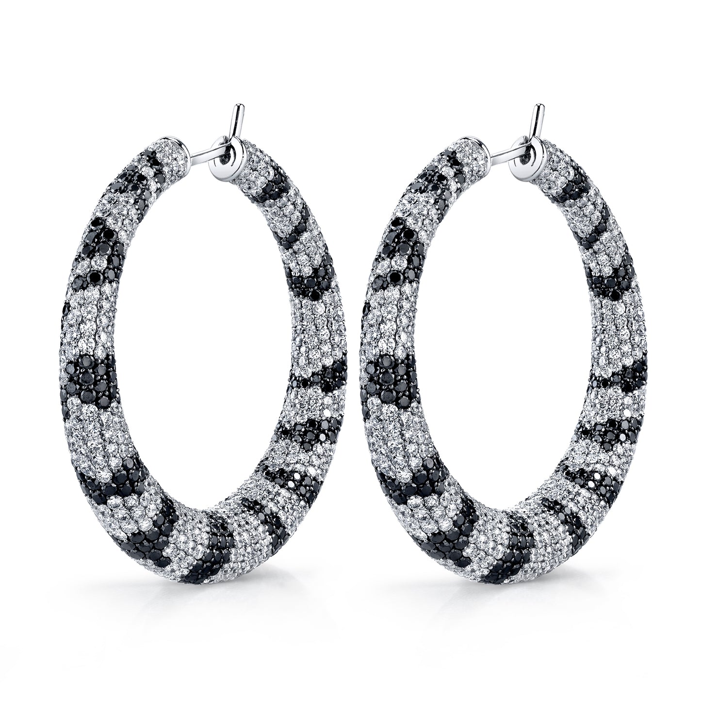 18K White Gold Black And White Diamond Hoop Earrings