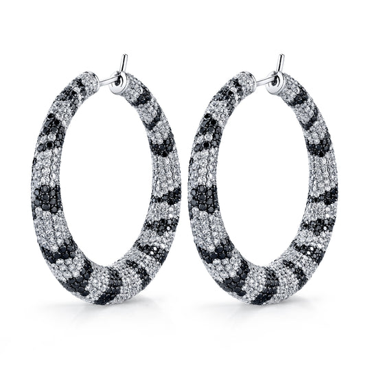 18K White Gold Black And White Diamond Hoop Earrings