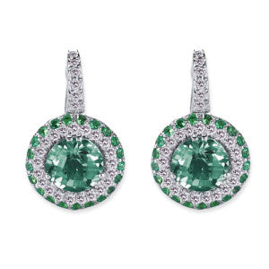 18K White Gold Earrings With Diamonds Tsavorite And Amethyst