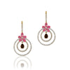 18K Yellow gold dangle earrings with diamonds tourmaline and quartz