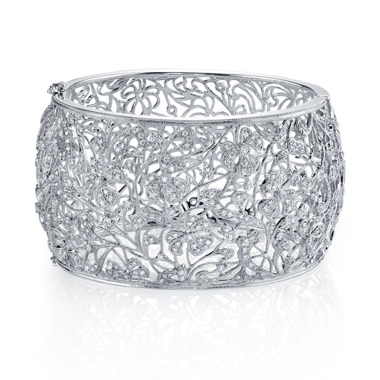 18K White Gold Diamond Filigree Bangle