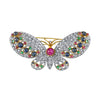 18K YELLOW AND WHITE GOLD BUTTERFLY BROOCH WITH DIAMONDS RUBIES SAPPHIRES AND EMERALDS