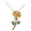 18K YELLOW GOLD ROSE PENDANT NECKLACE WITH DIAMOND TSAVORITE AND SAPPHIRES