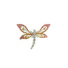 18K Tri Color Gold Dragonfly Brooch With Diamonds And Sapphires