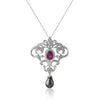 18K White gold necklace with diamonds tourmaline and pearl