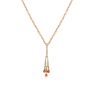 18K Rose Gold Chandelier Diamond Necklace With Corrals