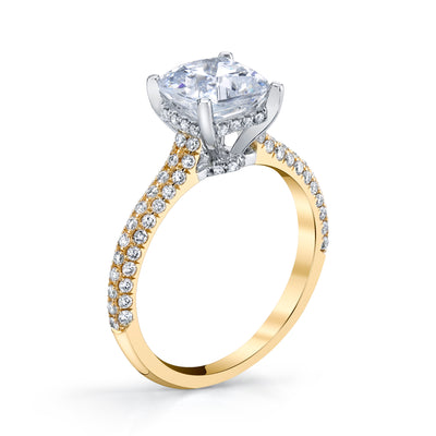 18K YELLOW GOLD PAVE CUSHION ENGAGEMENT RING