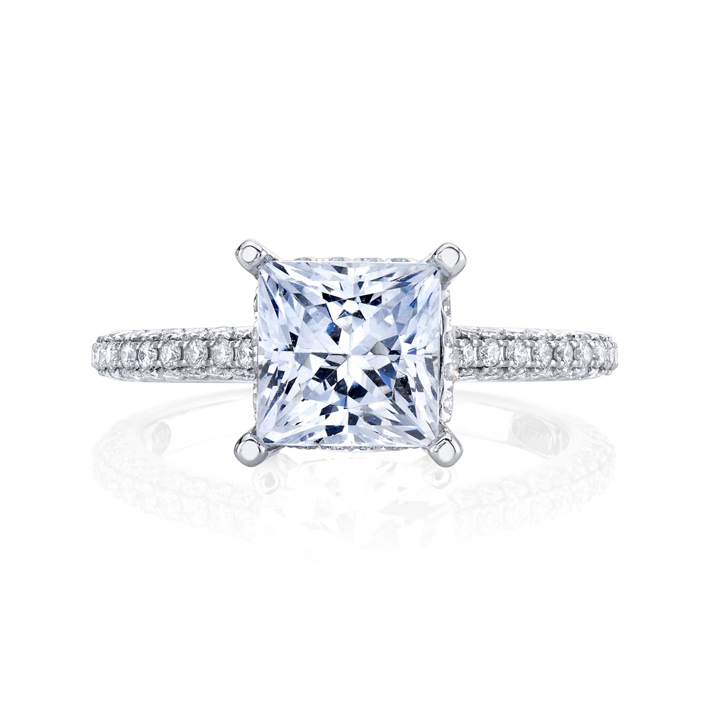 18K White Gold Pave Princess Engagement Ring