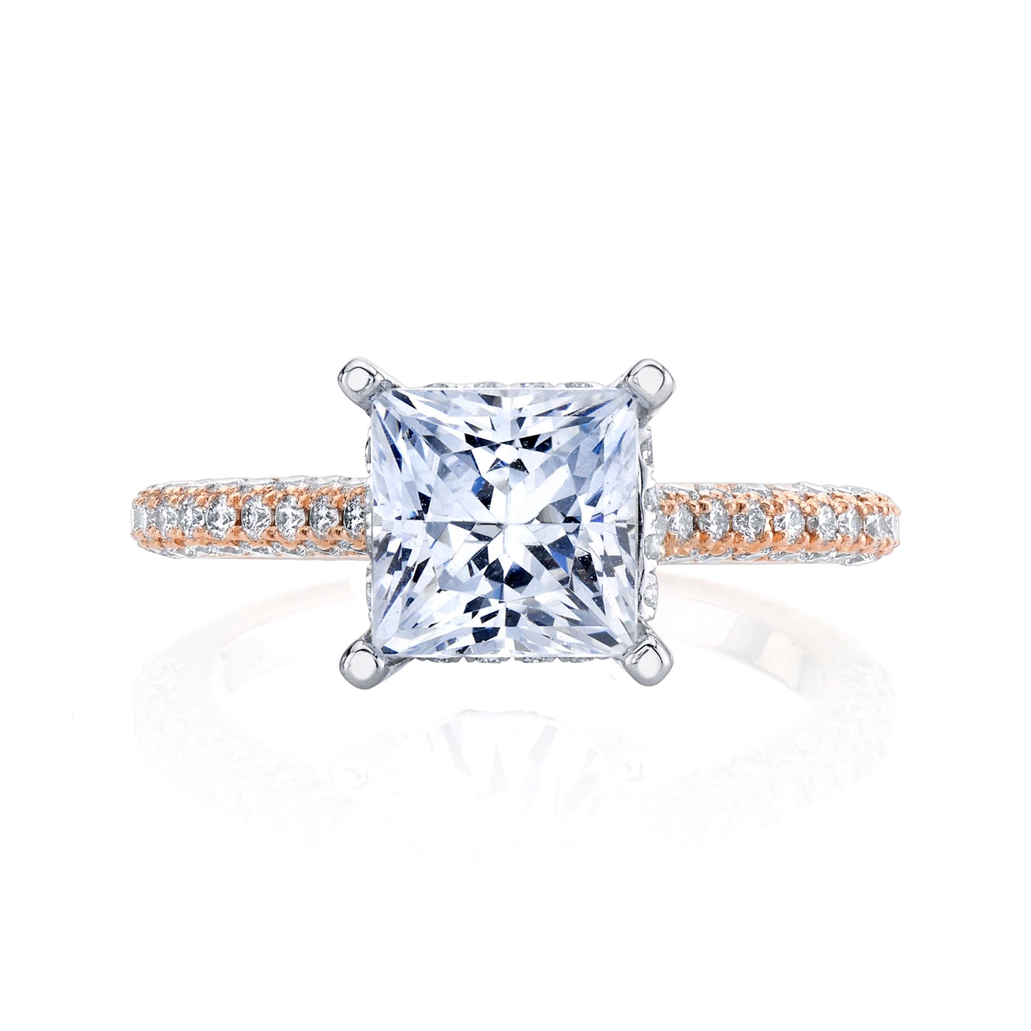 18K Rose Gold Pave Princess Engagement Ring