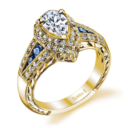 18K YELLOW GOLD HALO DIAMOND AND SAPPHIRE ENGAGEMENT RING