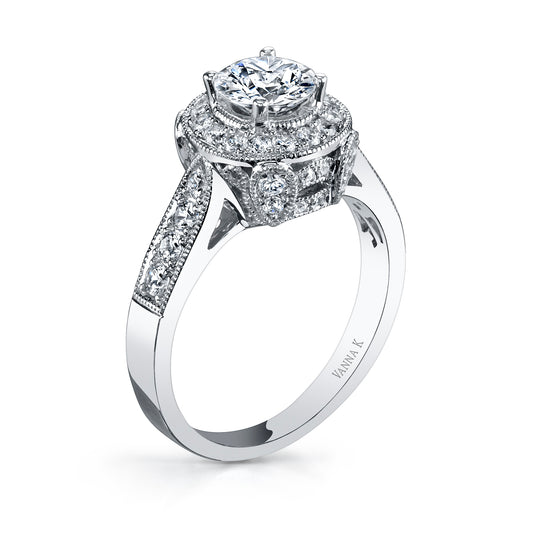 18K White Gold Halo Diamond Engagement Ring