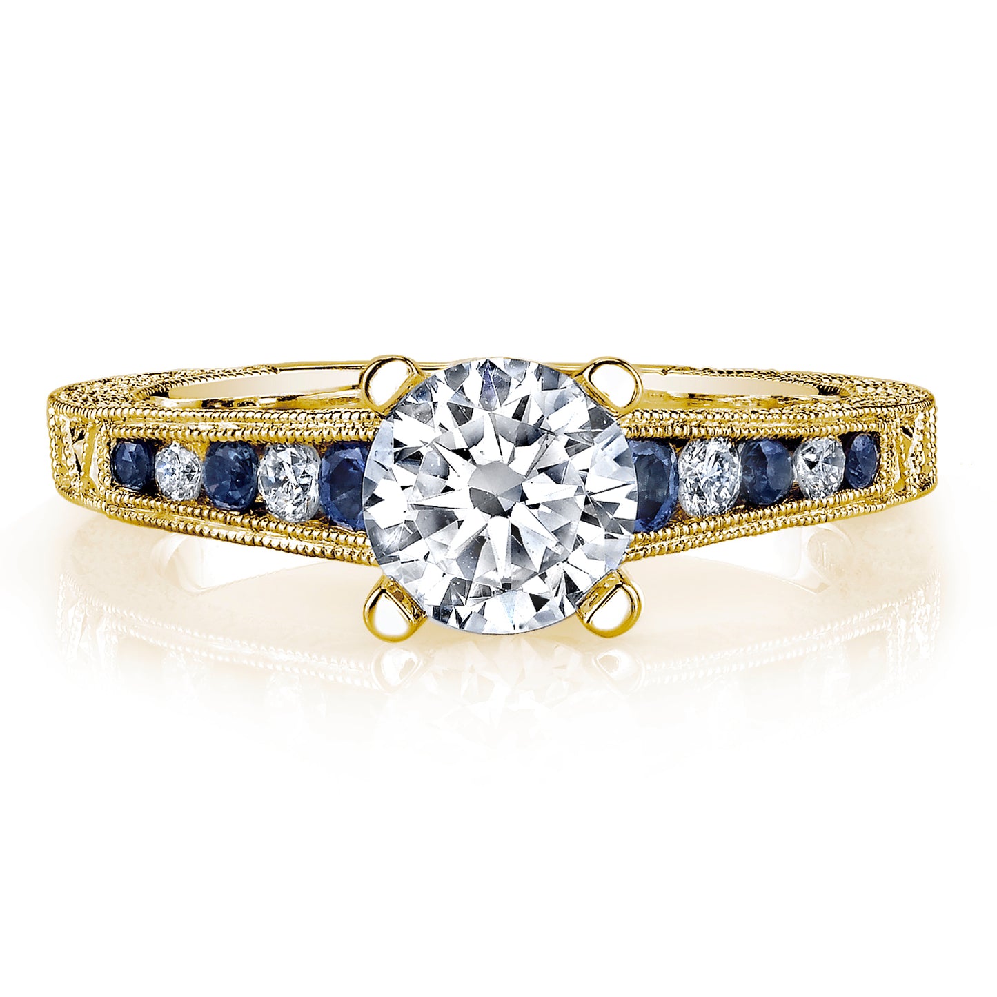 18K YELLOW GOLD DIAMOND AND SAPPHIRE ENGAGEMENT RING