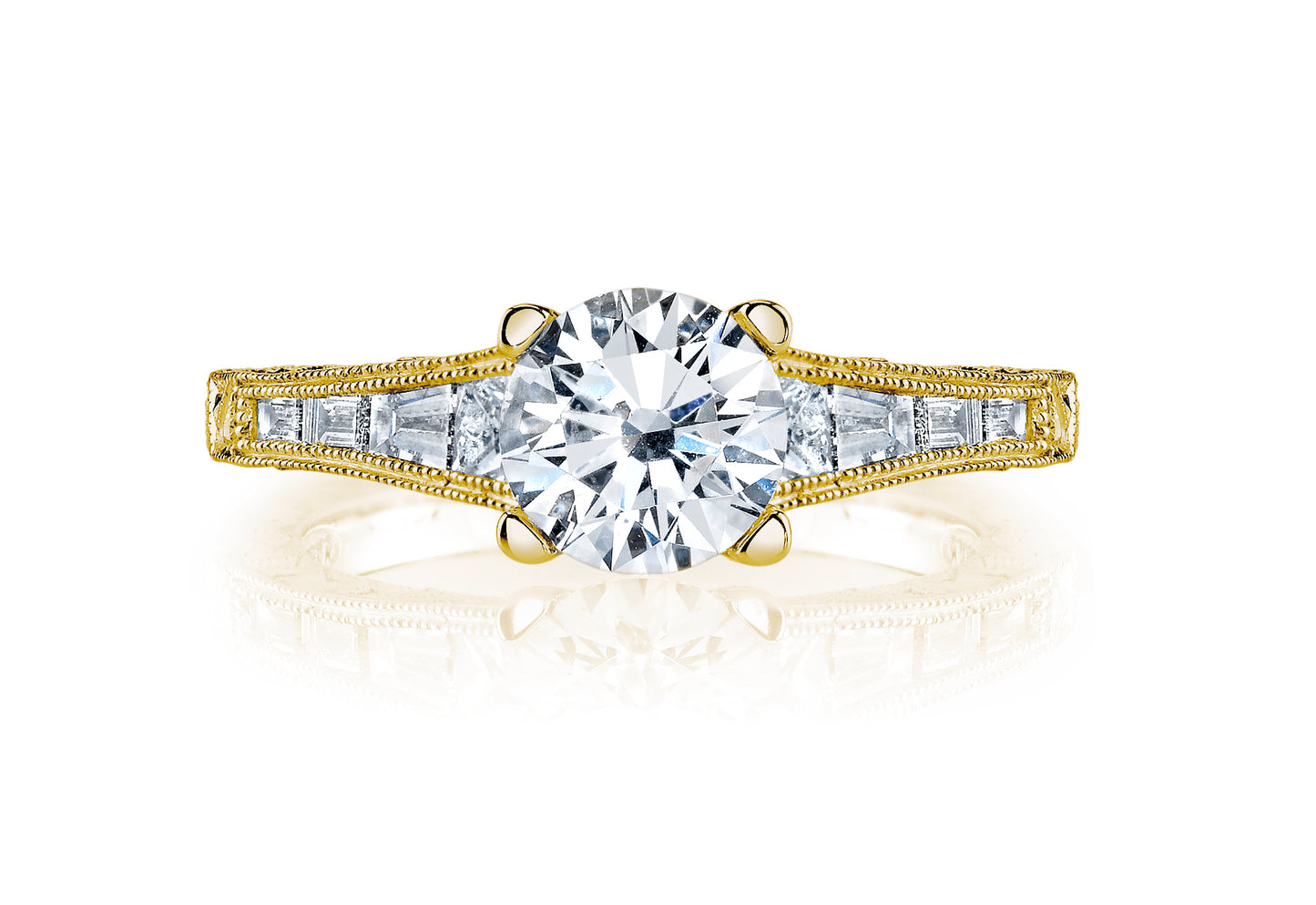 18K YELLOW GOLD DIAMOND AND SAPPHIRE ENGAGEMENT RING