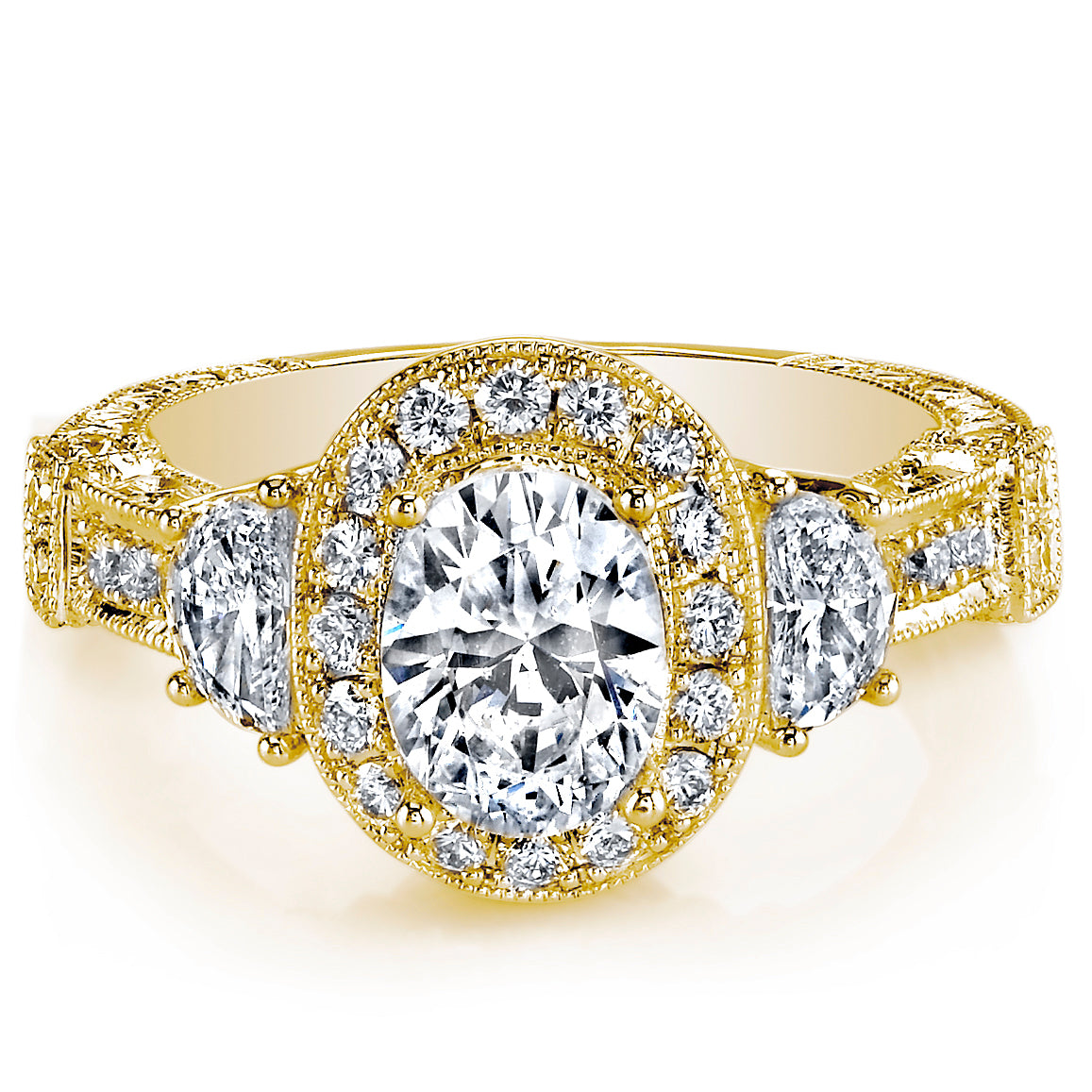 18K YELLOW GOLD HALO DIAMOND ENGAGEMENT RING
