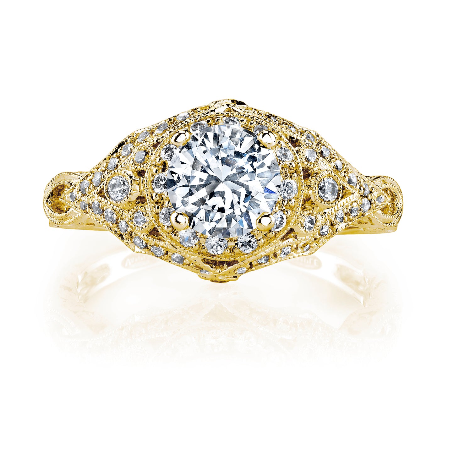 18K YELLOW GOLD HALO DIAMOND ENGAGEMENT RING
