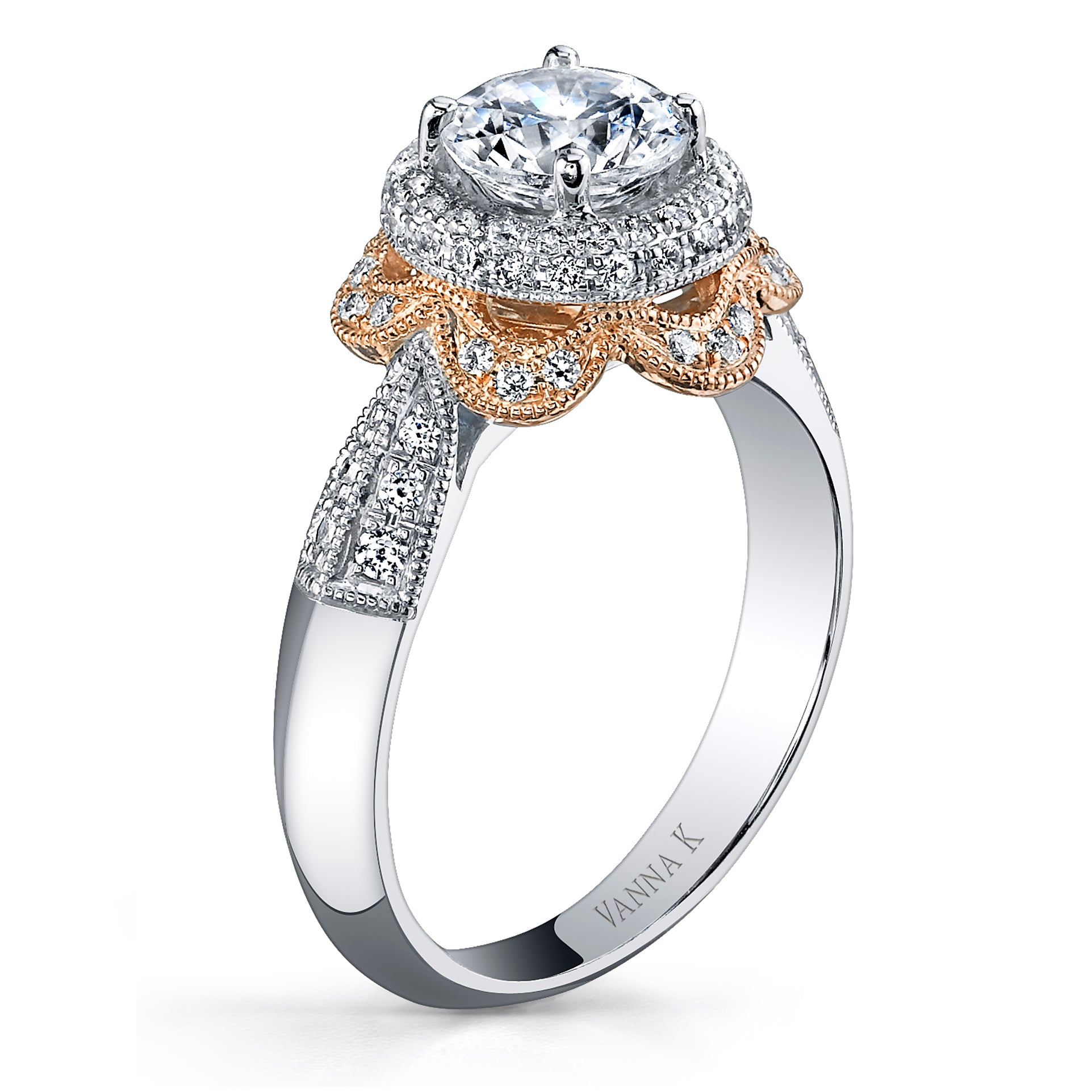 18K Two Tone Halo Diamond Engagement Ring – Kitsinian Jewelers