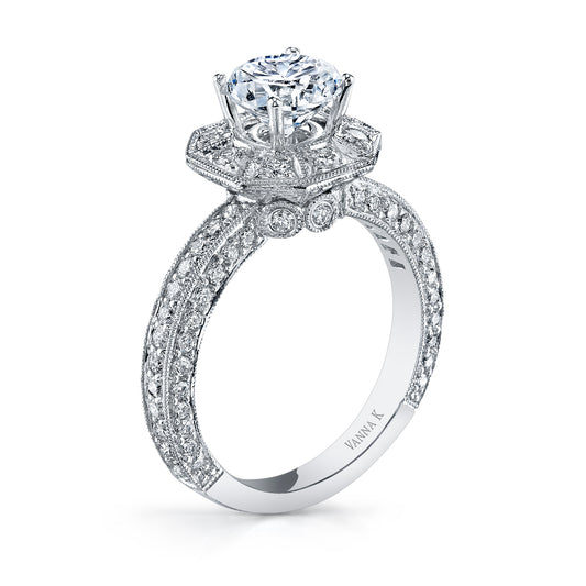 18K White Gold Halo Diamond Engagement Ring