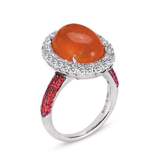 18K White Gold Ring With Diamonds Sapphire And Garnet