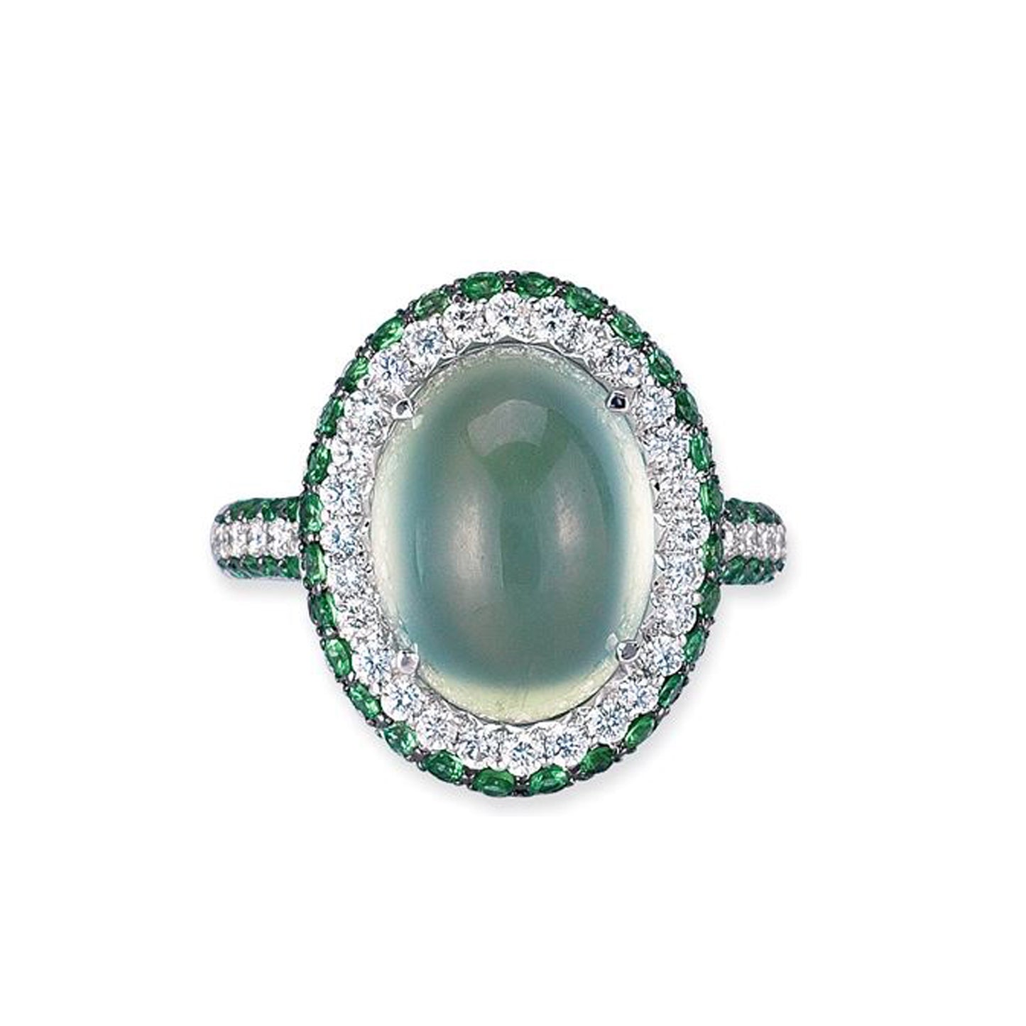 18K White Gold Ring With Diamonds Tsavorite