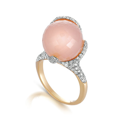 18K Rose Gold Ring With Diamonds And Rose Quartz