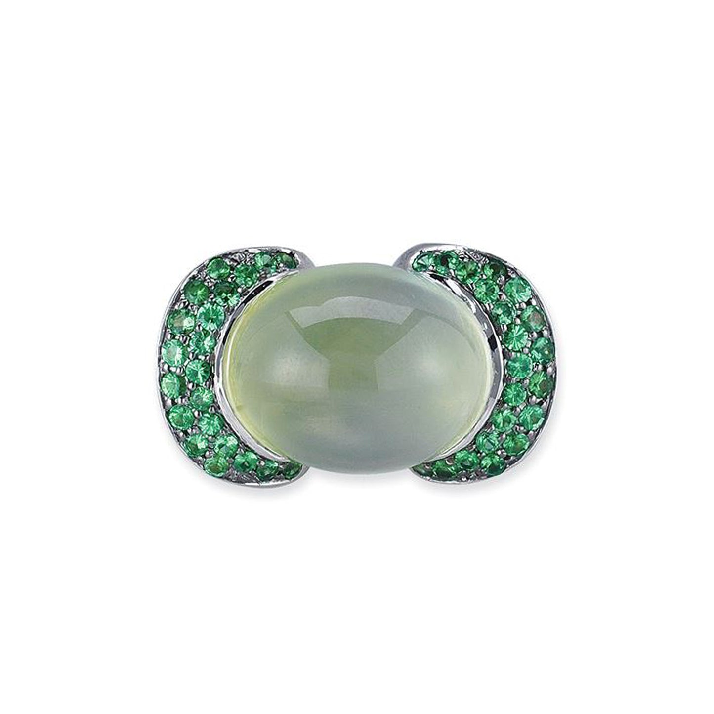 18K White Gold Ring With Diamonds And Tsavorite