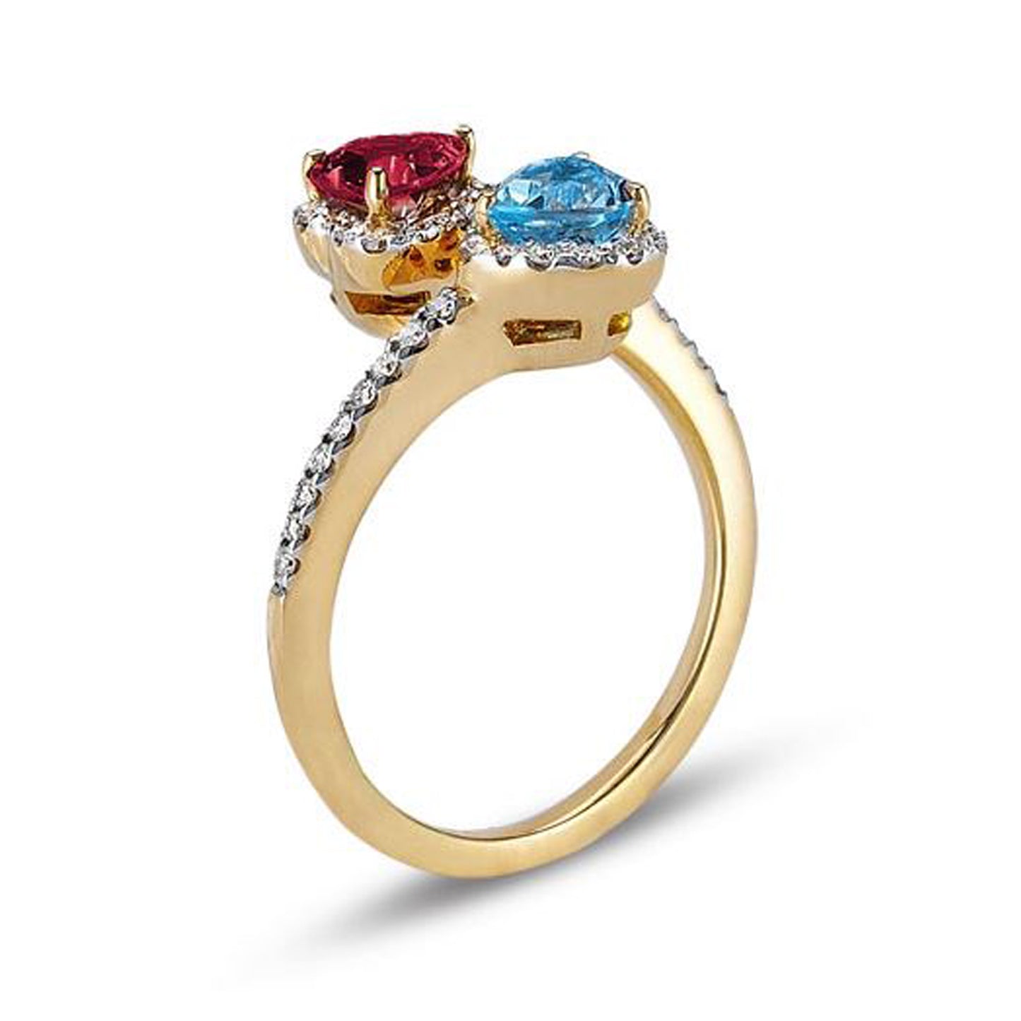 18K Rose Gold Birthstone Ring With Diamonds And Colored Stones