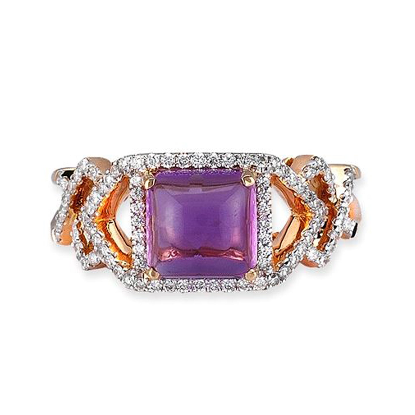 18K Rose Gold Ring With Diamonds And Center Amethyst